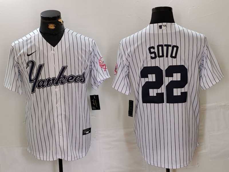 Men%27s New York Yankees #22 Juan Soto White Pinstripe Fashion Cool Base Jersey->new york yankees->MLB Jersey